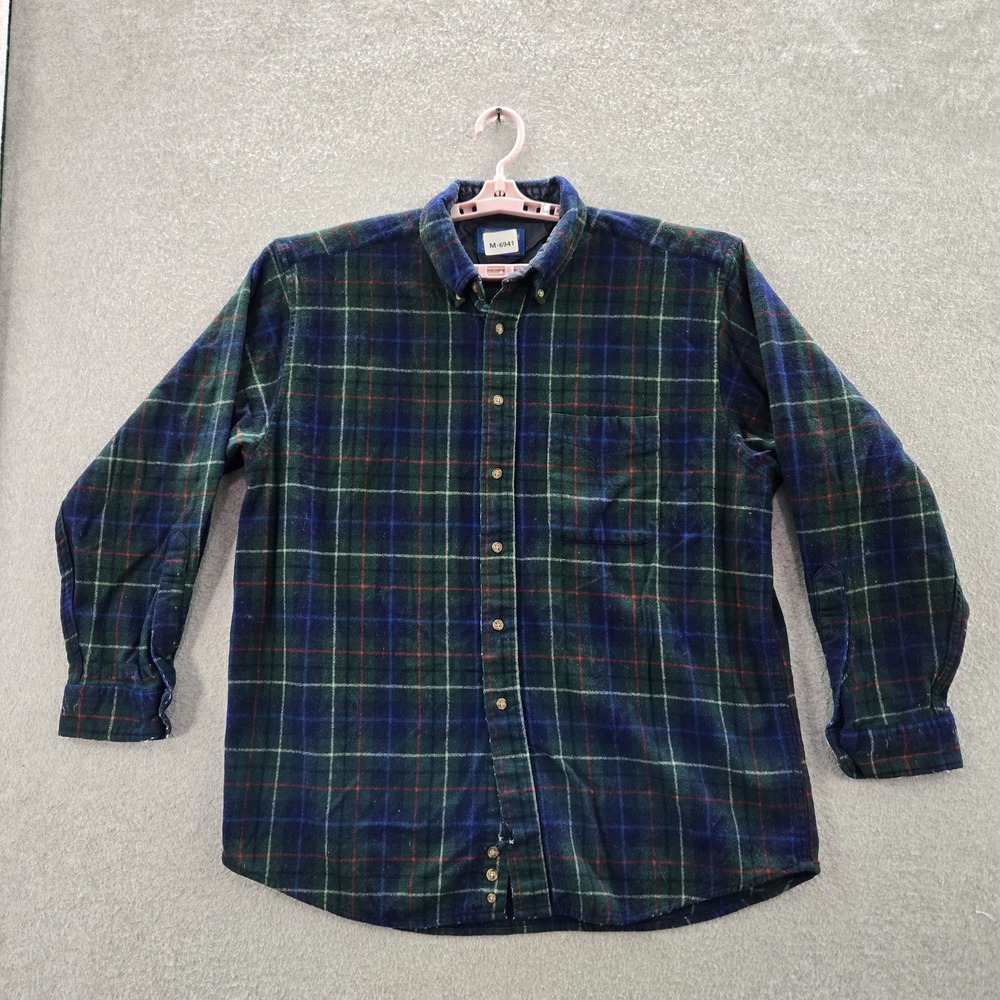Pendleton Men Button Up Shirt XL Green Virgin Wool Plaid Flannel  READ